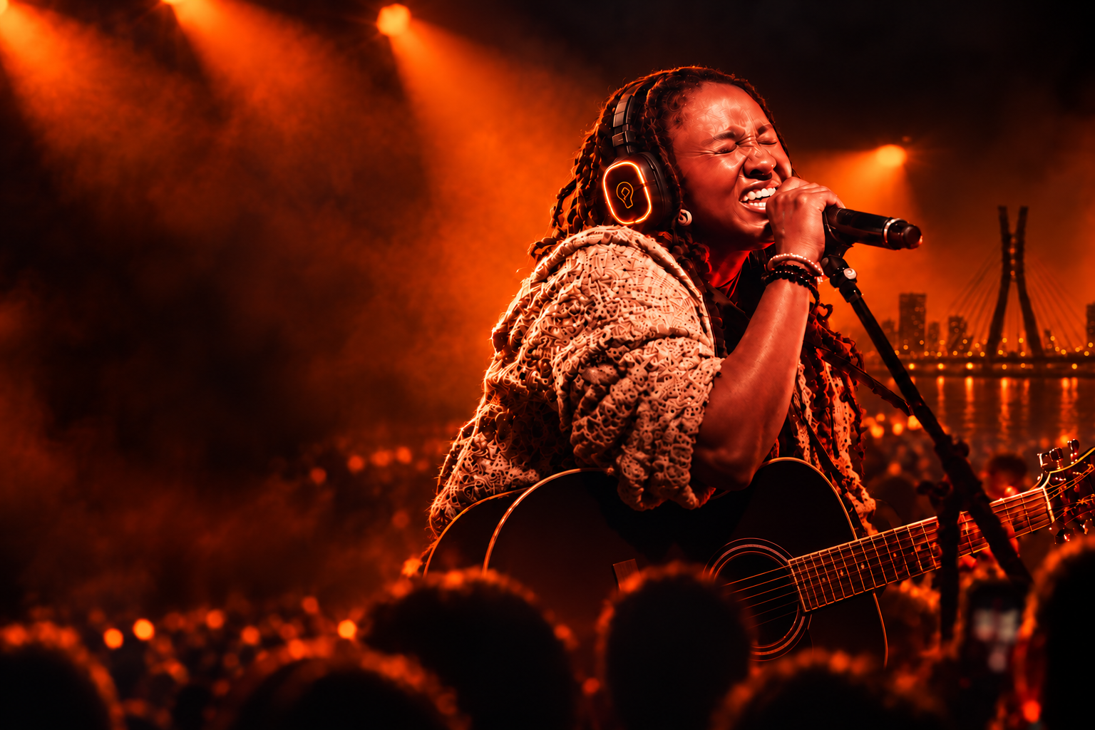 Campaign artwork of Ruth Mahogany performing with an orange-lit headset, adapted from the official flyer